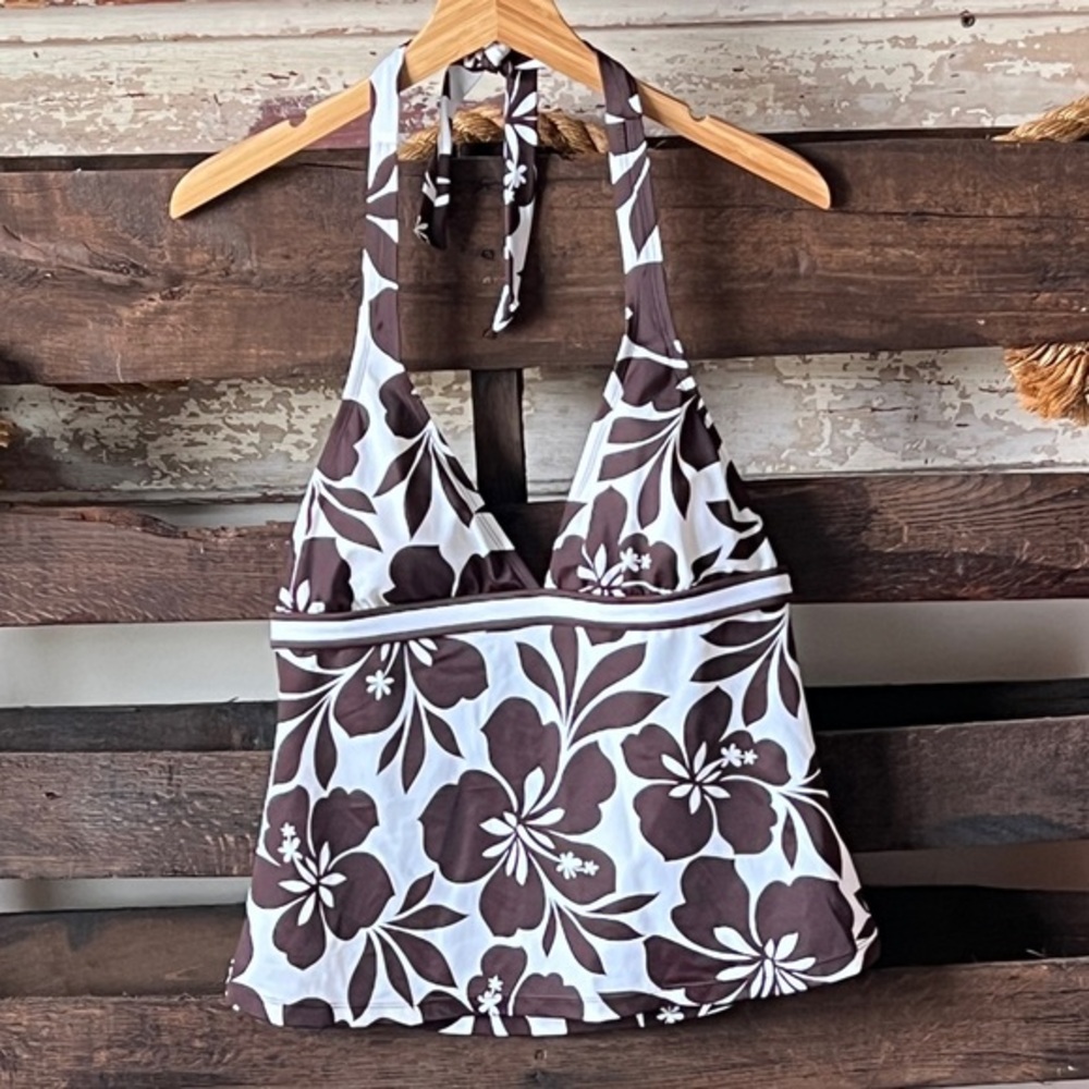 SONOMA Halter Tie Tankini Top in Brown/White Floral Sz 12